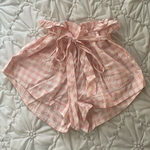 For Love & Lemons Pink Gingham Paperbag Waist Shorts